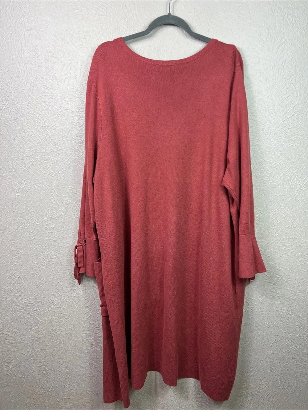 Belle Kim Gravel Mauve Open Front 3/4 Tie Sleeve Long Cardigan Sweater 2X